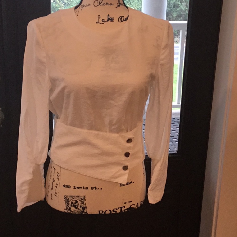 Tibi EUC White Cummerbund Blouse 4